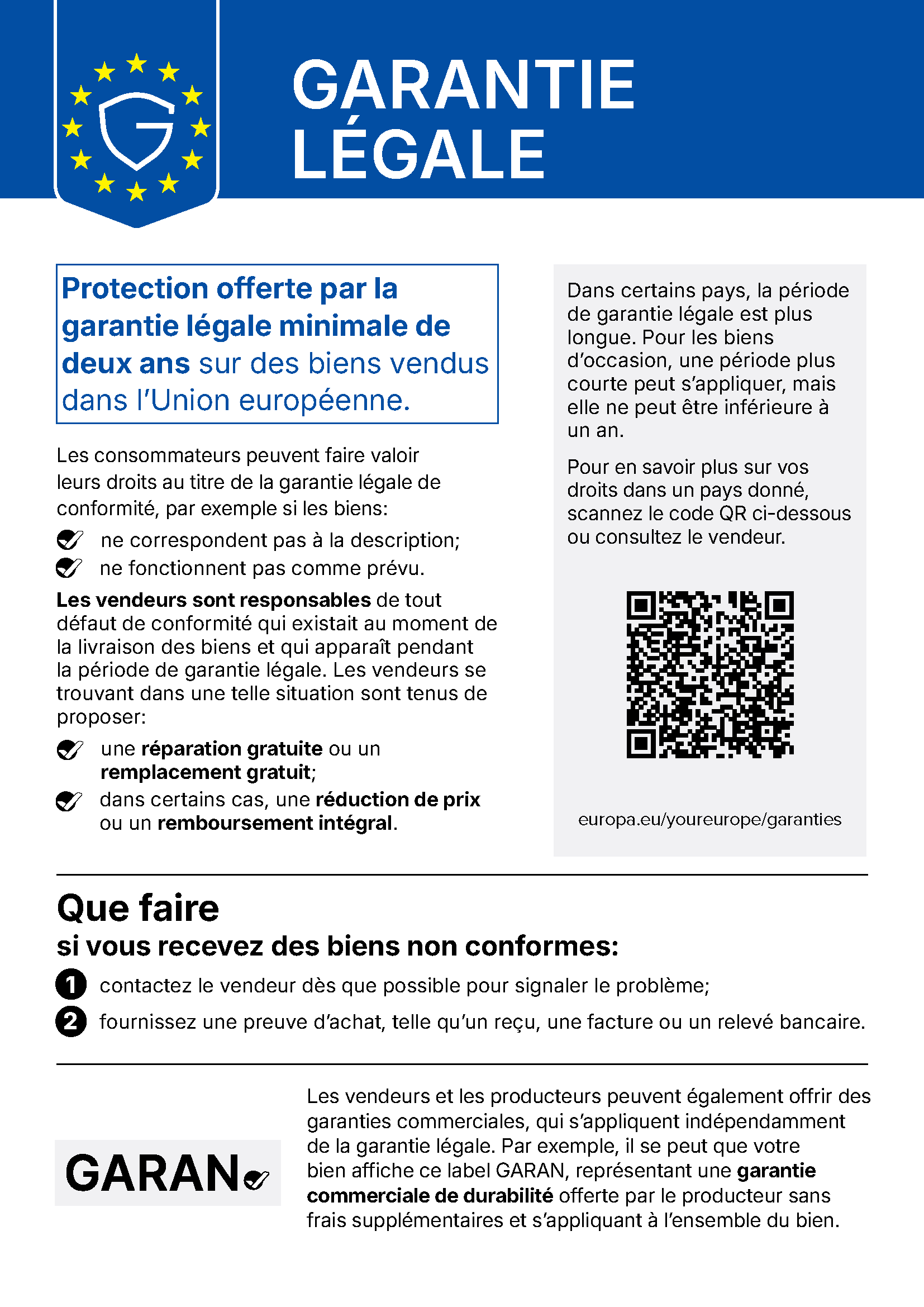 Garantie légale de conformité – avis harmonisé de l’Union européenne